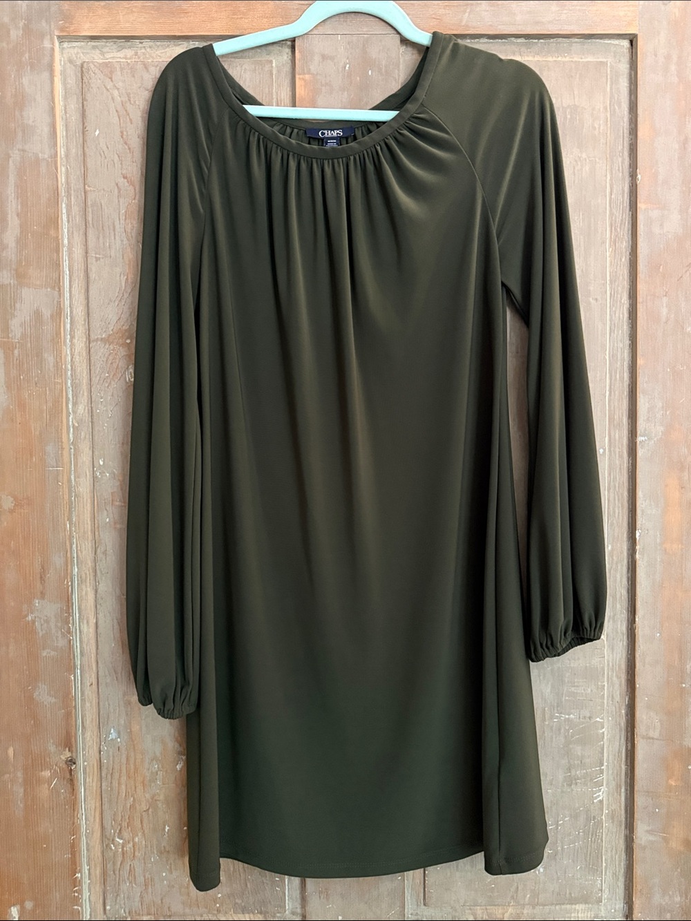 Chaps Dark Olive Long-Sleeve Shift Dress